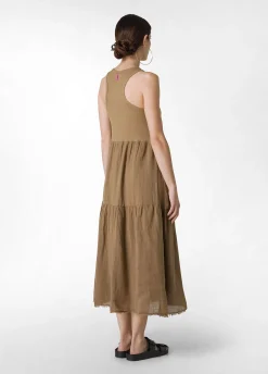New Abito A Balze Cotone E Lino Marrone Donna Vestiti, Gonne E Tute