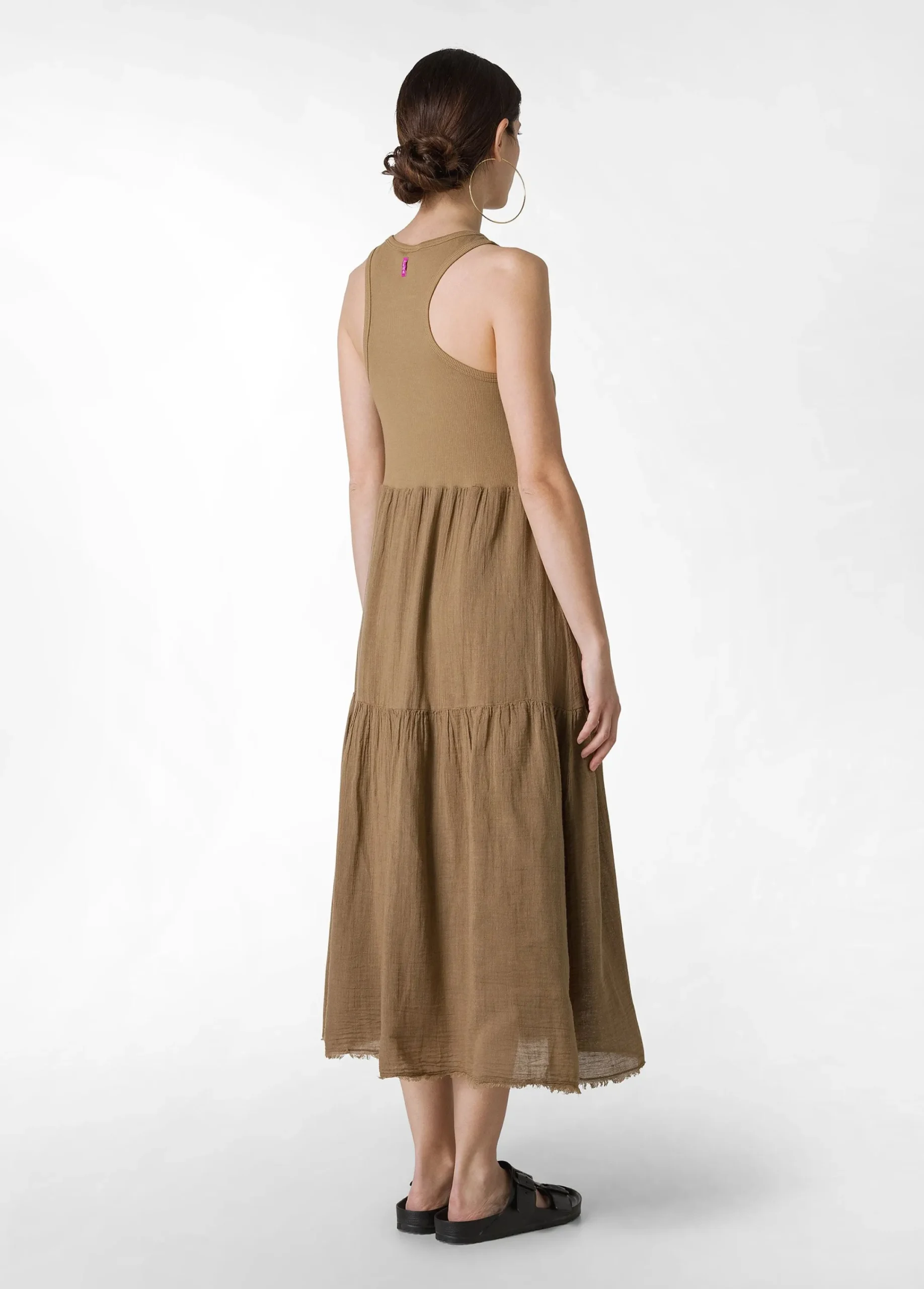 New Abito A Balze Cotone E Lino Marrone Donna Vestiti, Gonne E Tute