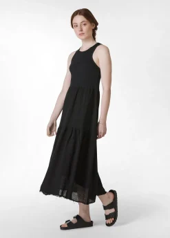 Best Abito A Balze Cotone E Lino Nero Donna Vestiti, Gonne E Tute