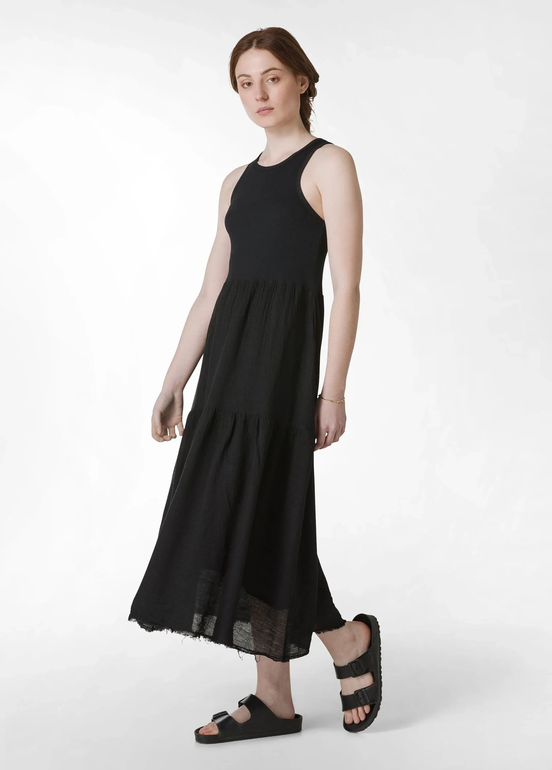 Best Abito A Balze Cotone E Lino Nero Donna Vestiti, Gonne E Tute
