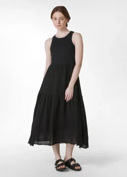 Best Abito A Balze Cotone E Lino Nero Donna Vestiti, Gonne E Tute