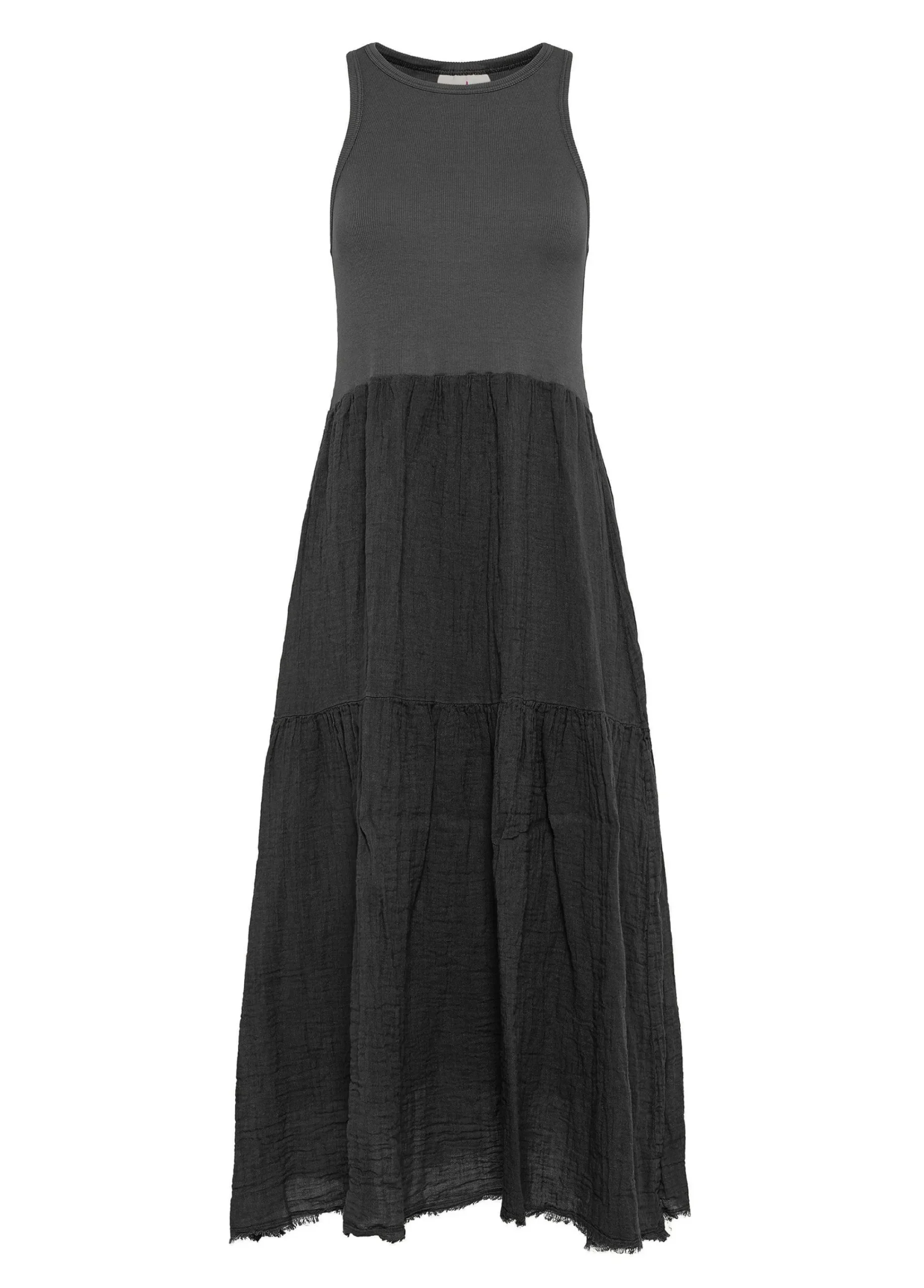 Best Abito A Balze Cotone E Lino Nero Donna Vestiti, Gonne E Tute