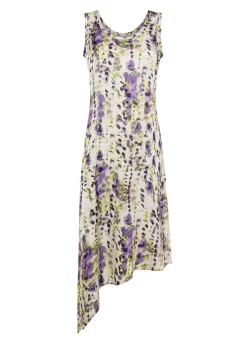 Clearance Abito Asimmetrico In Raso Stampato Viola Donna Vestiti, Gonne E Tute