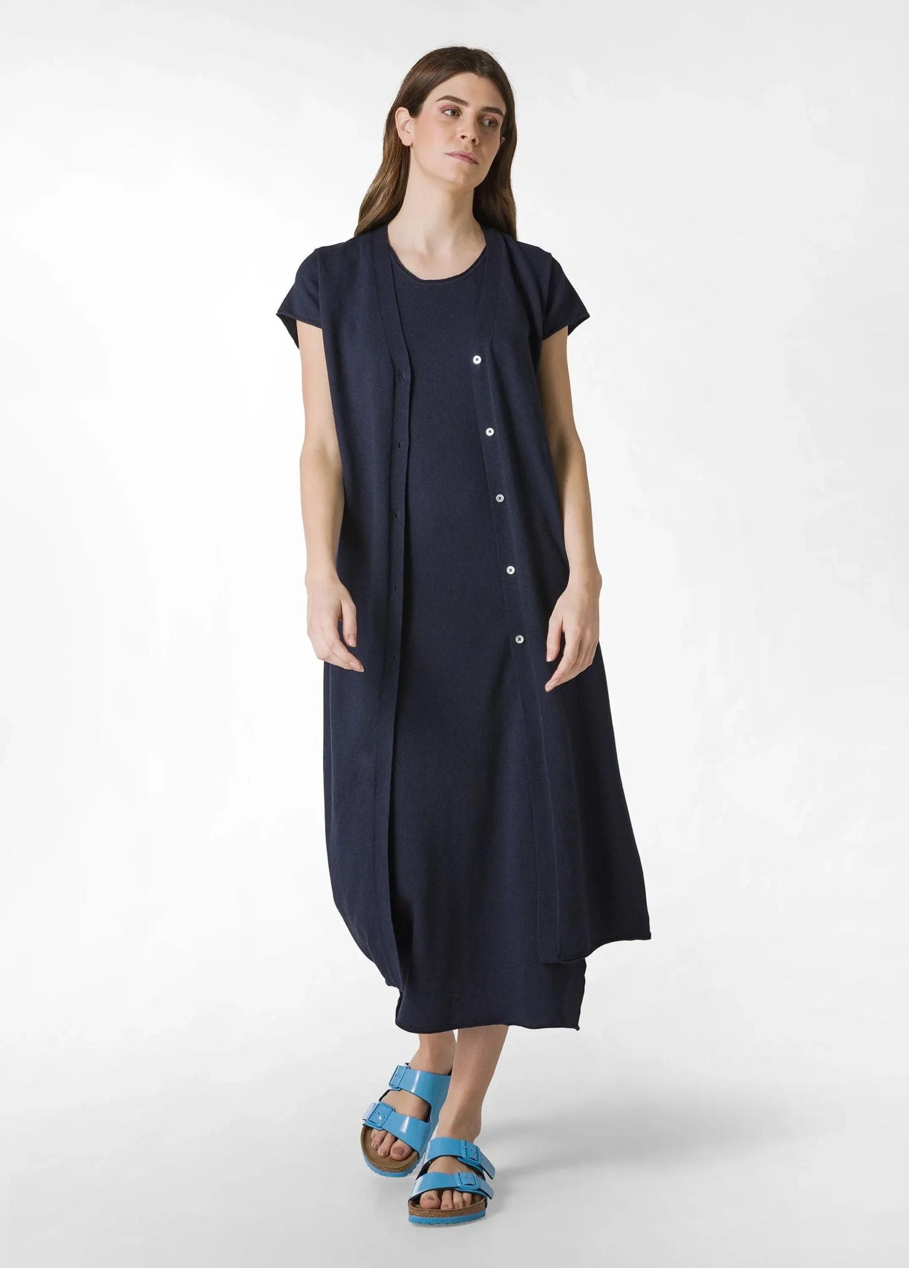Flash Sale Abito In Maglia Misto Lino Blu Donna Vestiti, Gonne E Tute