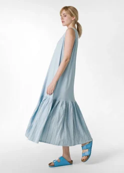Clearance Abito Lungo Con Dettagli In Lino Gessato Blu Donna Vestiti, Gonne E Tute
