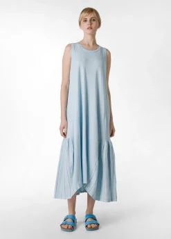 Clearance Abito Lungo Con Dettagli In Lino Gessato Blu Donna Vestiti, Gonne E Tute