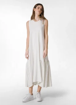 Discount Abito Lungo Con Dettagli In Lino Gessato Bianco Donna Vestiti, Gonne E Tute