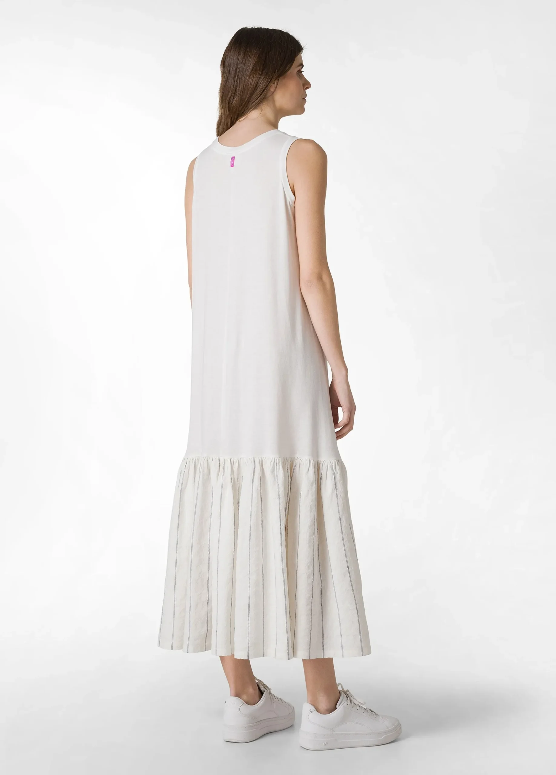 Discount Abito Lungo Con Dettagli In Lino Gessato Bianco Donna Vestiti, Gonne E Tute