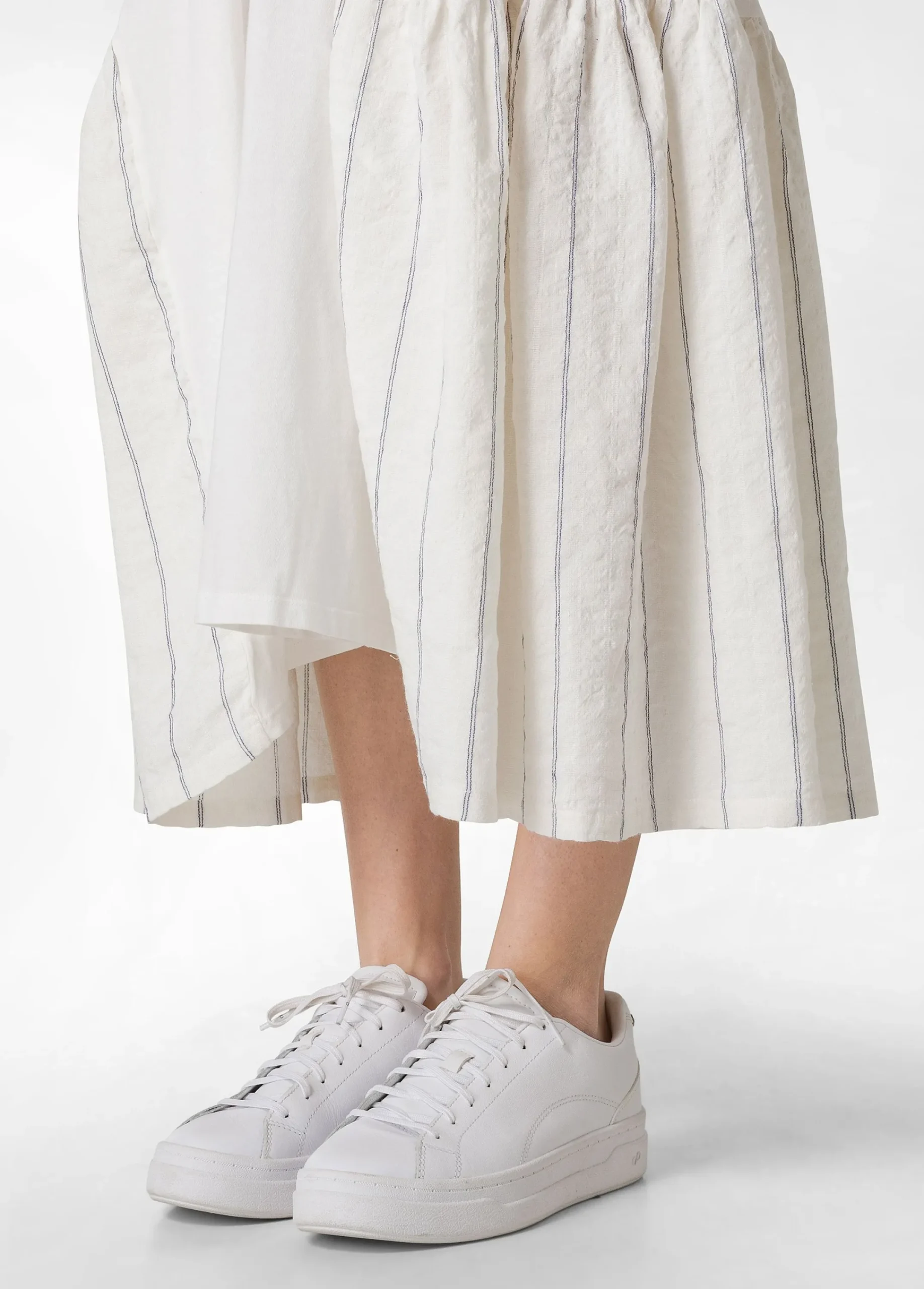 Discount Abito Lungo Con Dettagli In Lino Gessato Bianco Donna Vestiti, Gonne E Tute