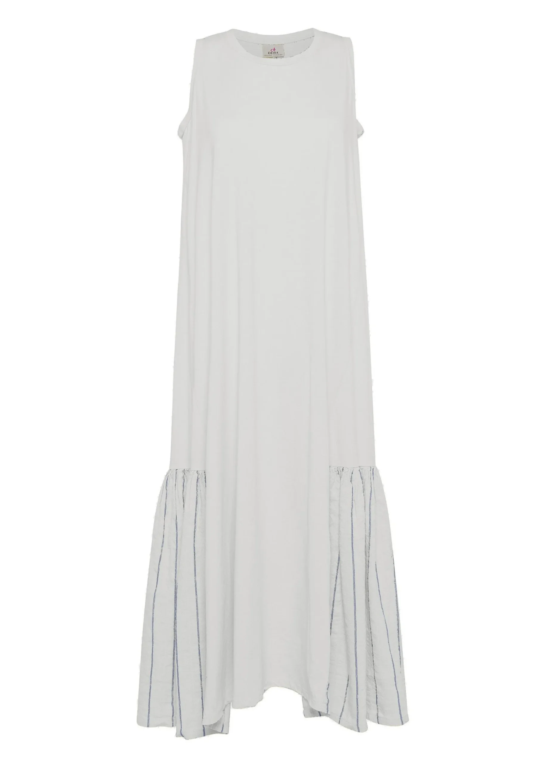 Discount Abito Lungo Con Dettagli In Lino Gessato Bianco Donna Vestiti, Gonne E Tute