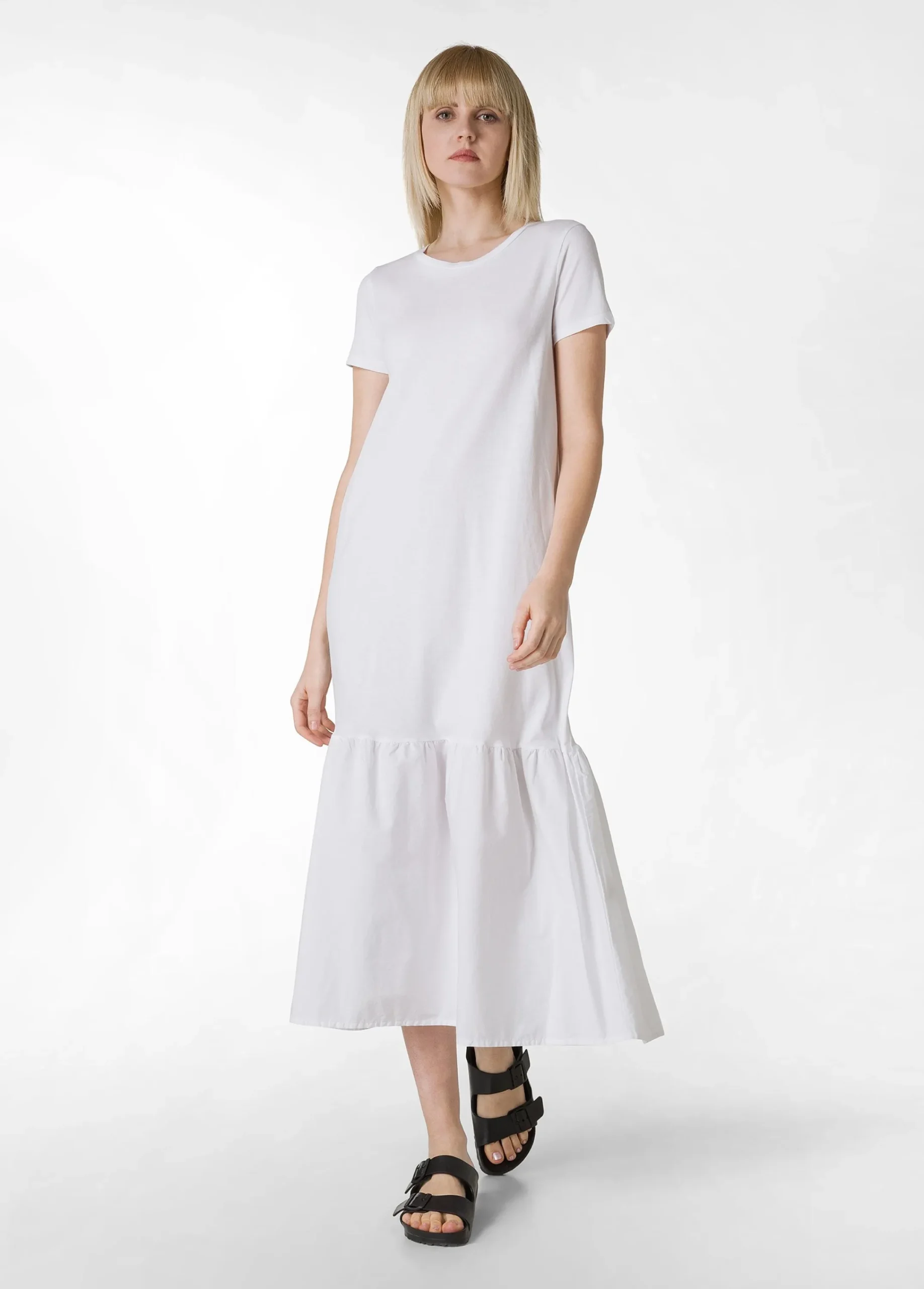 Store Abito Lungo Con Inserto In Popeline Bianco Donna Vestiti, Gonne E Tute
