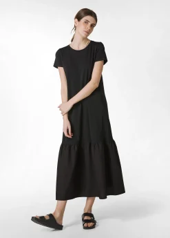 Discount Abito Lungo Con Inserto In Popeline Nero Donna Vestiti, Gonne E Tute