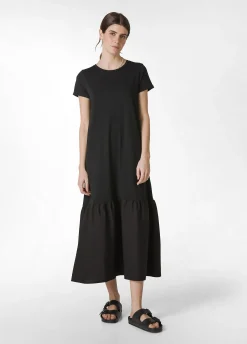 Discount Abito Lungo Con Inserto In Popeline Nero Donna Vestiti, Gonne E Tute