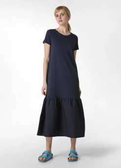Discount Abito Lungo Con Inserto In Popeline Blu Donna Vestiti, Gonne E Tute