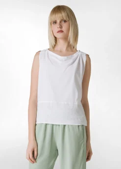 New Blusa Con Inserto In Lino Bianco Donna Top & T-Shirts