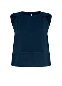 Hot Blusa Con Inserto In Lino Blu Donna Top & T-Shirts