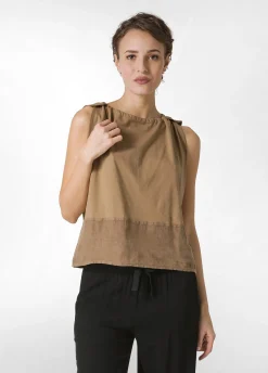 Flash Sale Blusa Con Inserto In Lino Marrone Donna Top & T-Shirts