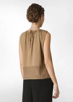 Flash Sale Blusa Con Inserto In Lino Marrone Donna Top & T-Shirts