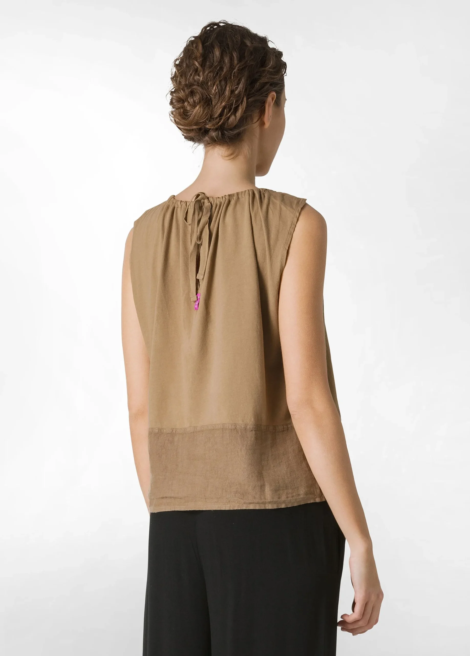 Flash Sale Blusa Con Inserto In Lino Marrone Donna Top & T-Shirts