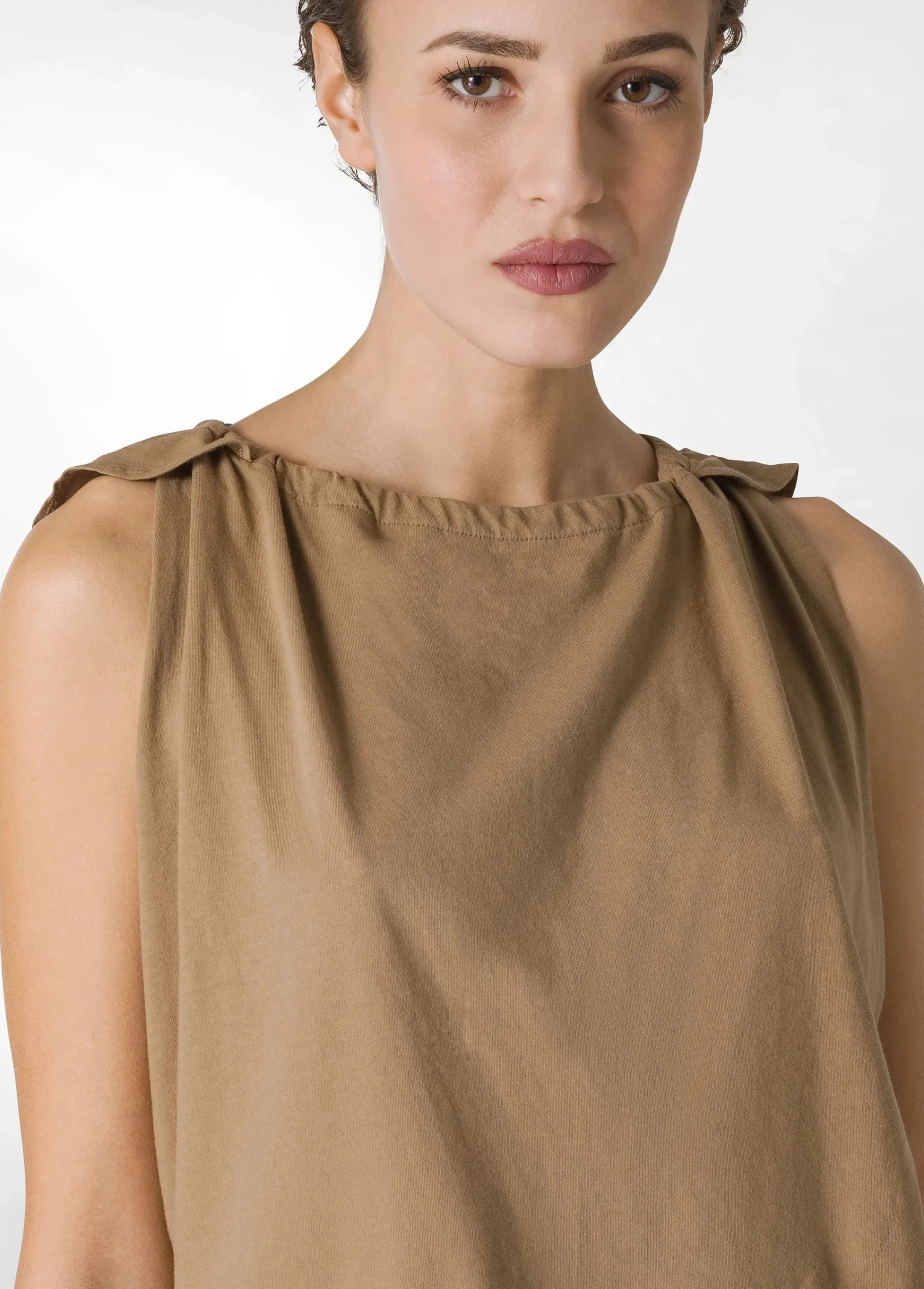 Flash Sale Blusa Con Inserto In Lino Marrone Donna Top & T-Shirts