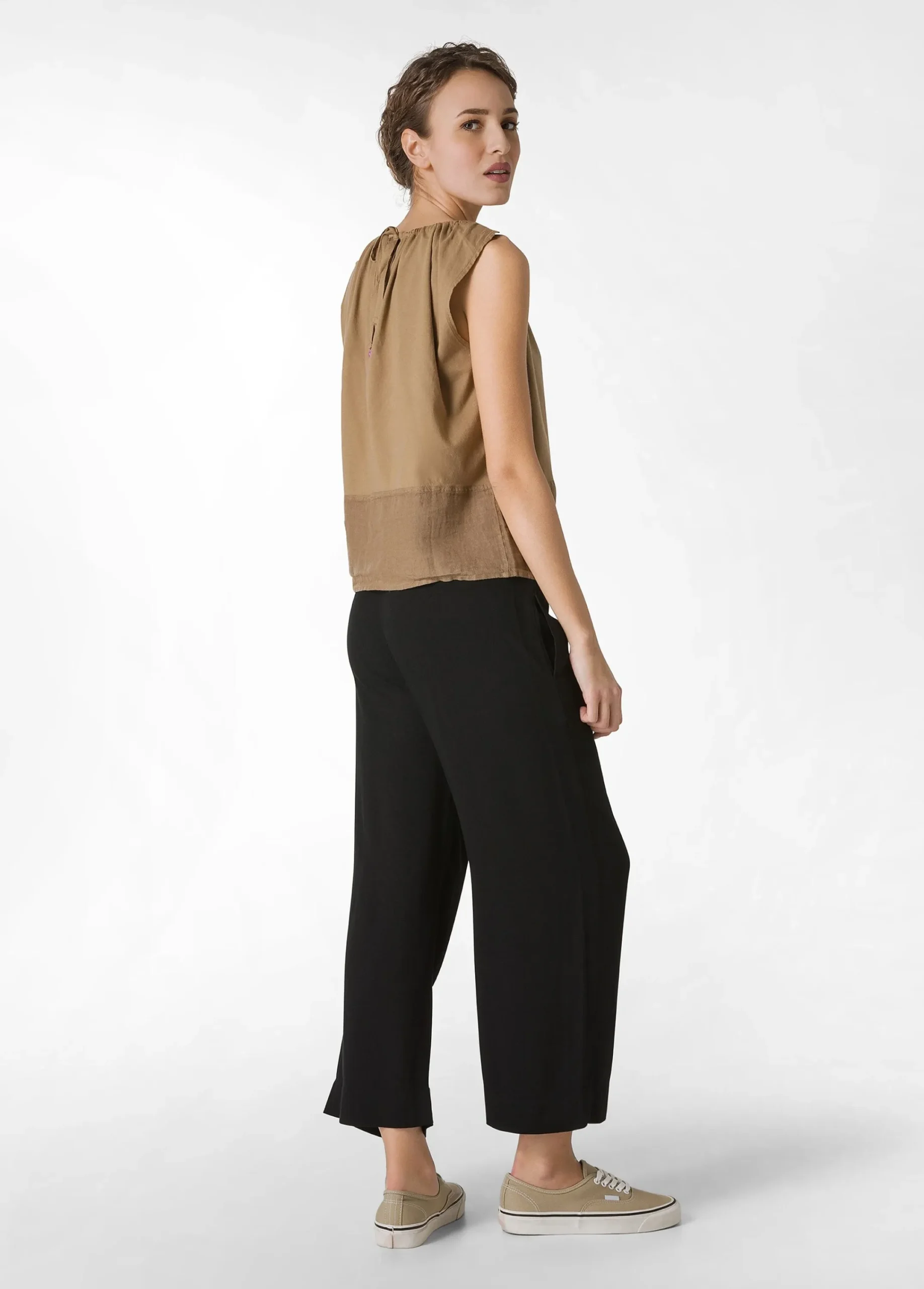 Flash Sale Blusa Con Inserto In Lino Marrone Donna Top & T-Shirts