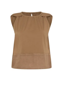 Flash Sale Blusa Con Inserto In Lino Marrone Donna Top & T-Shirts