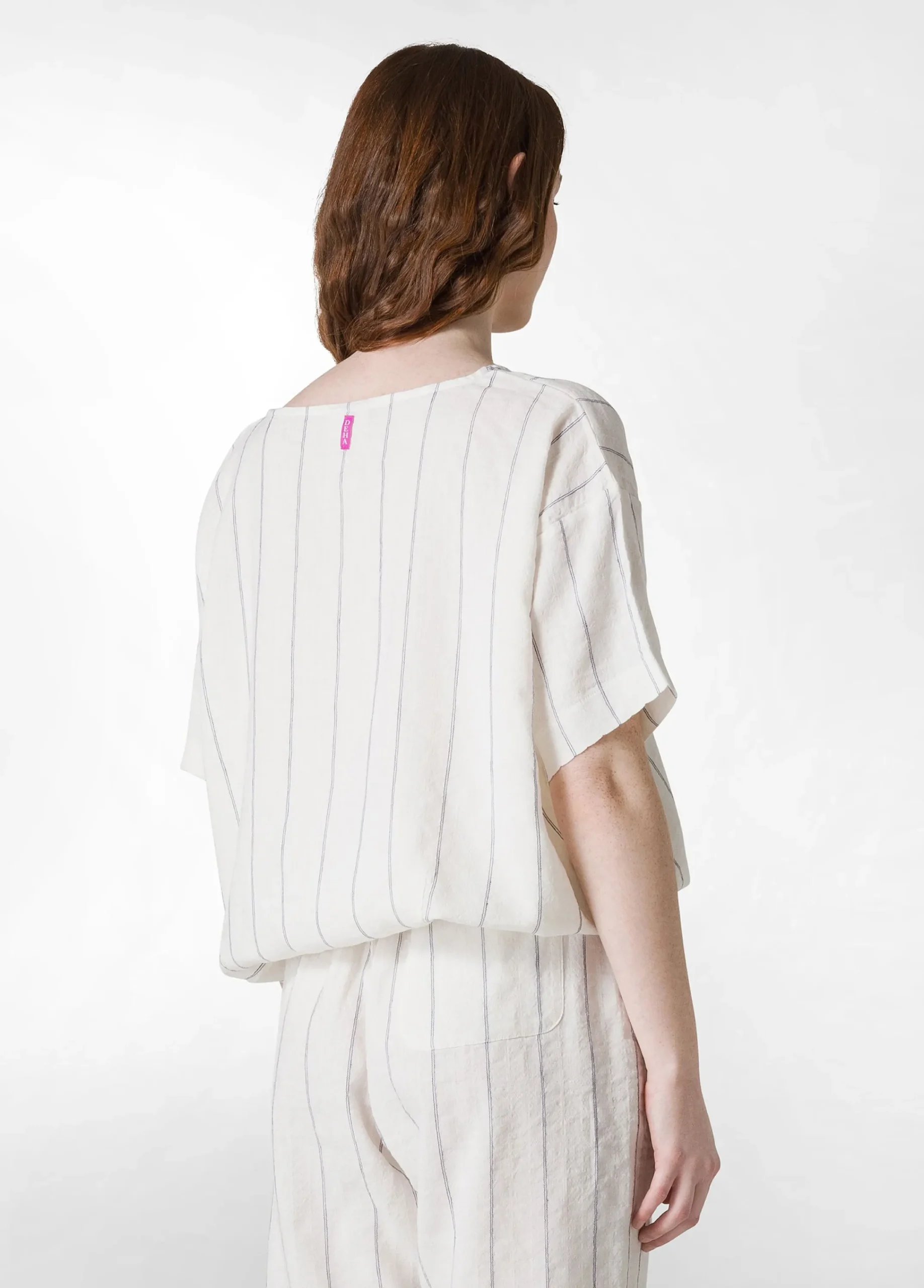 Clearance Blusa In Lino Gessato Bianco Donna Camicie & Bluse