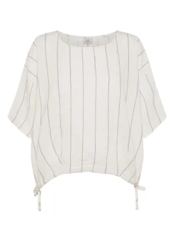 Clearance Blusa In Lino Gessato Bianco Donna Camicie & Bluse