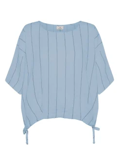 Outlet Blusa In Lino Gessato Blu Donna Camicie & Bluse
