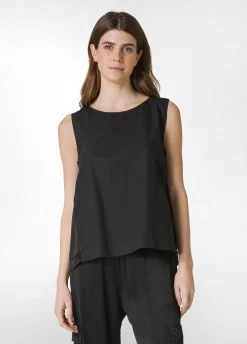 Outlet Blusa Smanicata In Popeline E Raso Nero Donna Camicie & Bluse