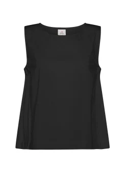 Outlet Blusa Smanicata In Popeline E Raso Nero Donna Camicie & Bluse
