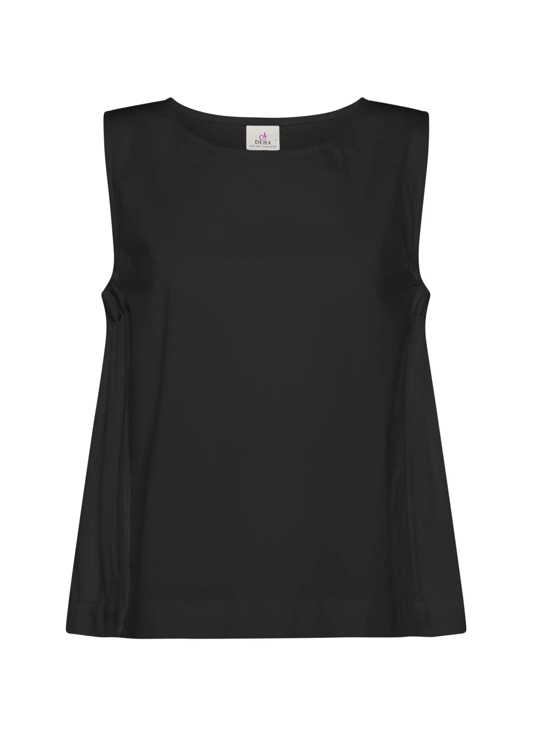 Outlet Blusa Smanicata In Popeline E Raso Nero Donna Camicie & Bluse