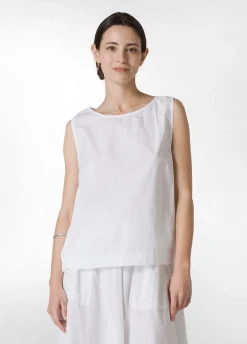 New Blusa Smanicata In Popeline E Raso Bianco Donna Camicie & Bluse