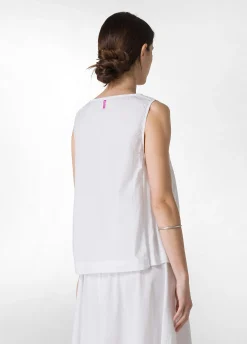 New Blusa Smanicata In Popeline E Raso Bianco Donna Camicie & Bluse