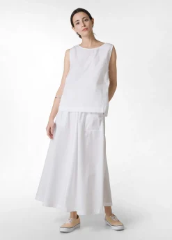 New Blusa Smanicata In Popeline E Raso Bianco Donna Camicie & Bluse