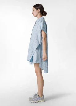 Best Camicia In Lino Gessato Blu Donna Camicie & Bluse