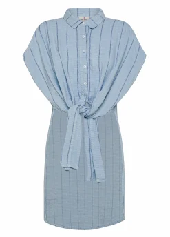 Best Camicia In Lino Gessato Blu Donna Camicie & Bluse