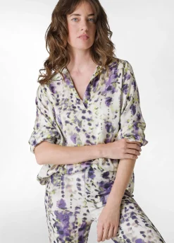 Hot Camicia In Raso Stampato Viola Donna Camicie & Bluse
