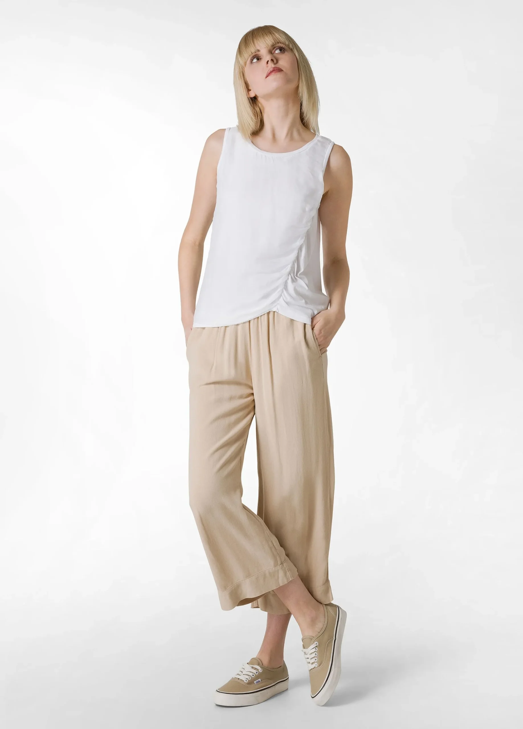 Hot Canotta Arricciata Bianco Donna Top & T-Shirts