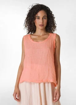 New Canotta Sfrangiata In Lino Arancio Donna Top & T-Shirts
