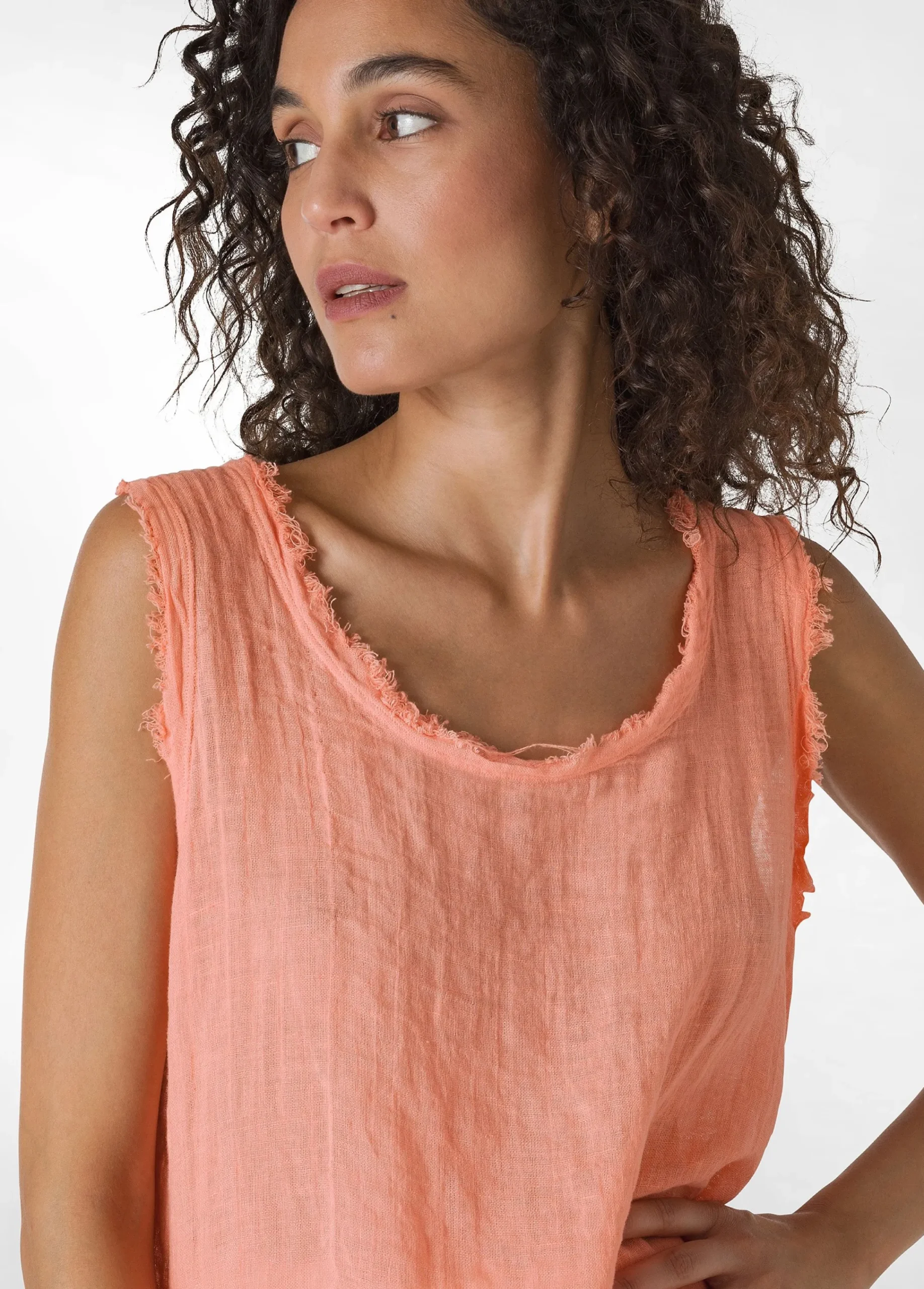 New Canotta Sfrangiata In Lino Arancio Donna Top & T-Shirts