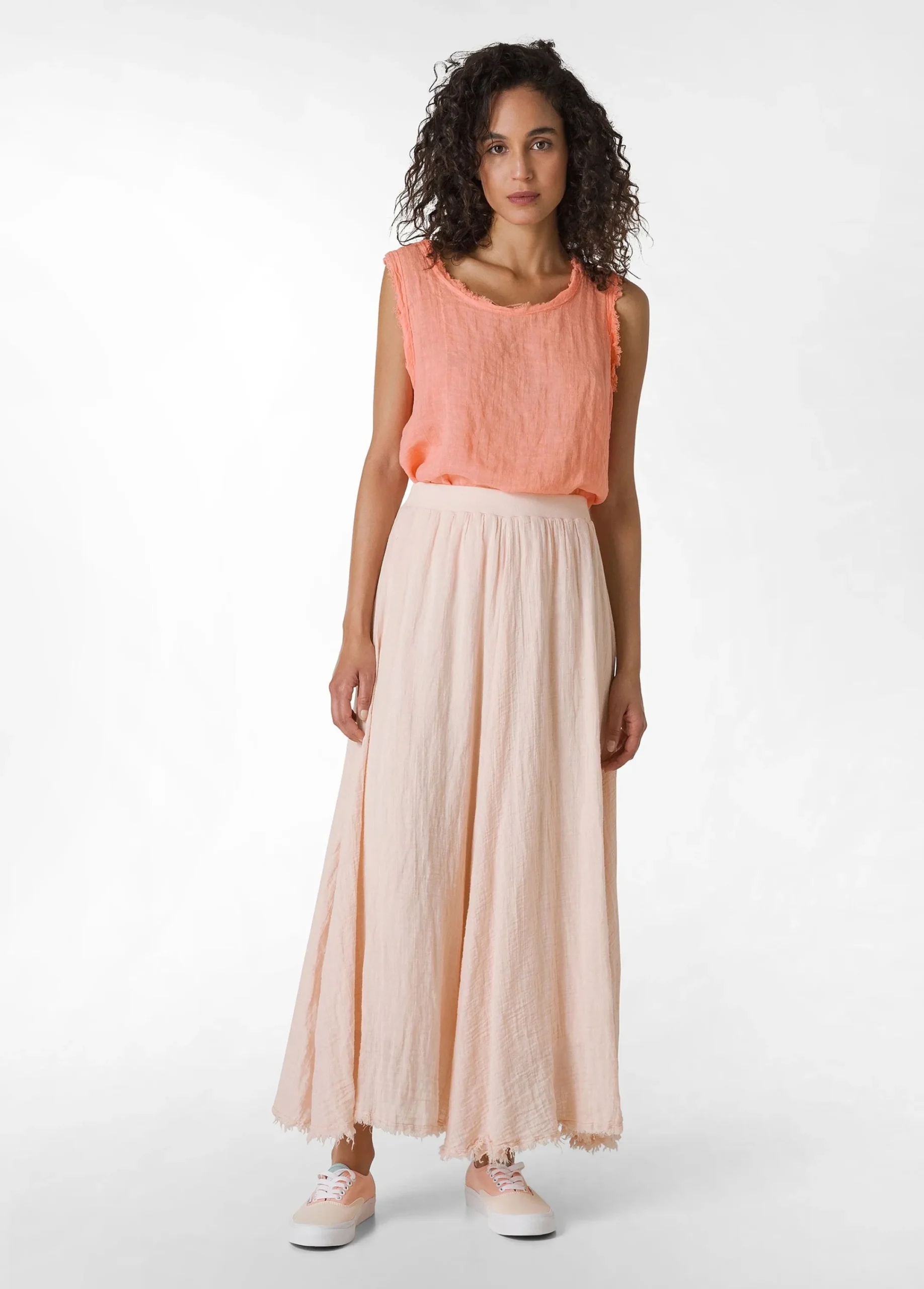 New Canotta Sfrangiata In Lino Arancio Donna Top & T-Shirts
