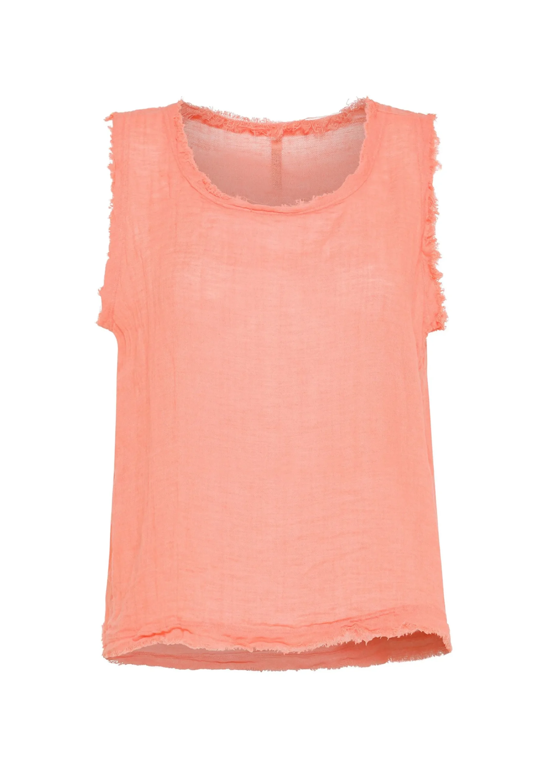 New Canotta Sfrangiata In Lino Arancio Donna Top & T-Shirts
