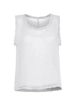 Best Sale Canotta Sfrangiata In Lino Bianco Donna Top & T-Shirts