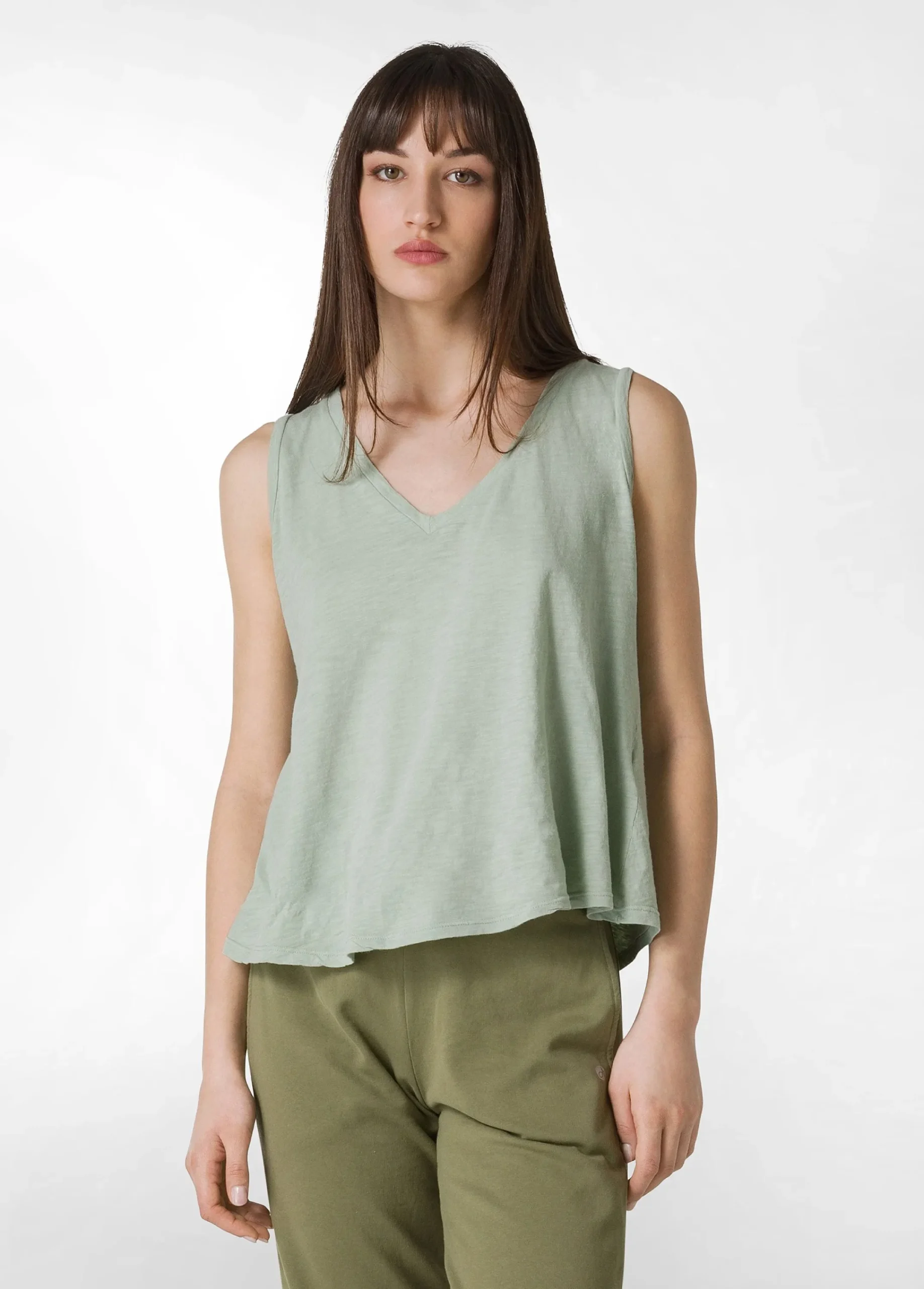 Cheap Canotta Svasata In Jersey Fiammato Verde Donna Top & T-Shirts