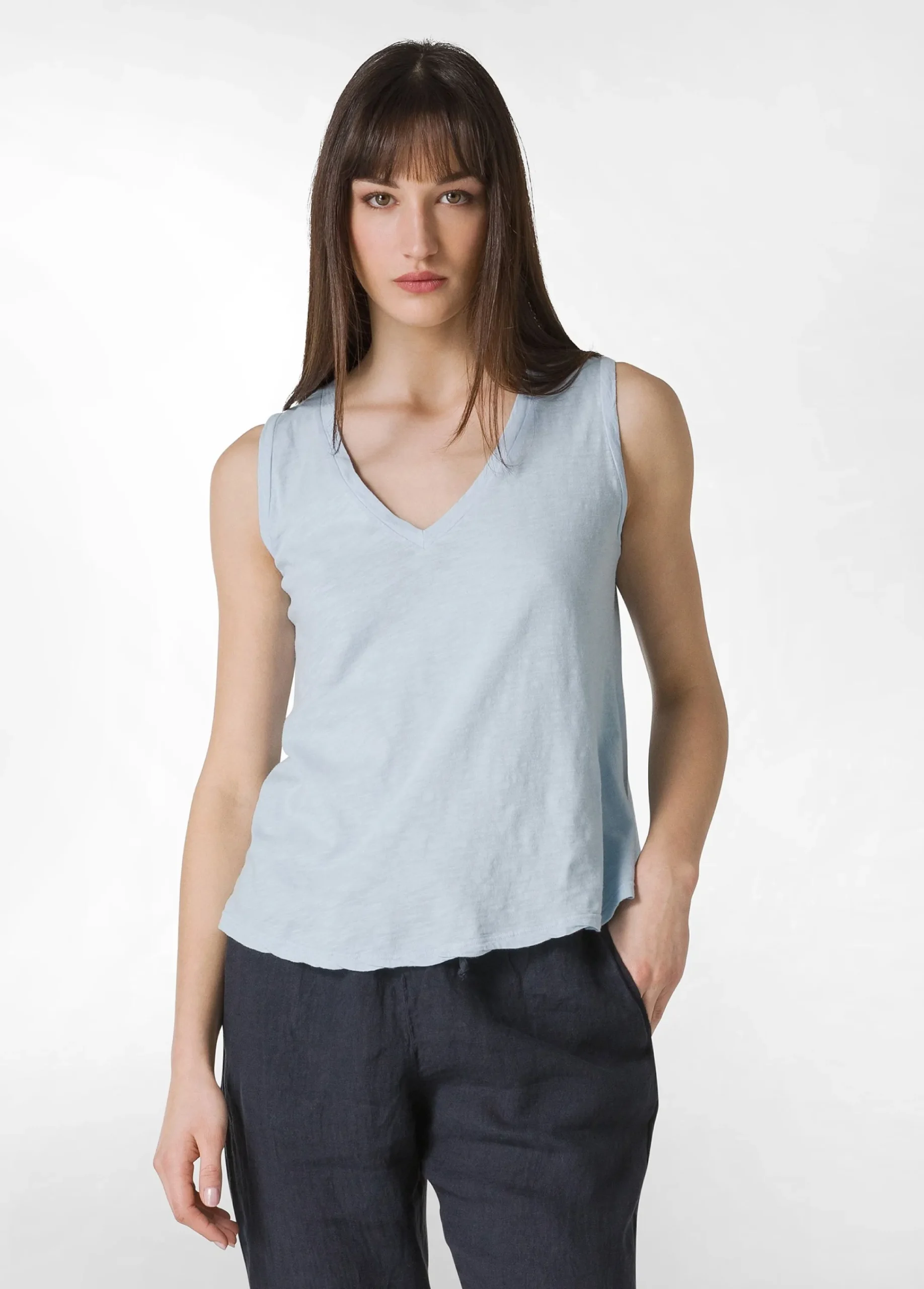 Online Canotta Svasata In Jersey Fiammato Blu Donna Top & T-Shirts