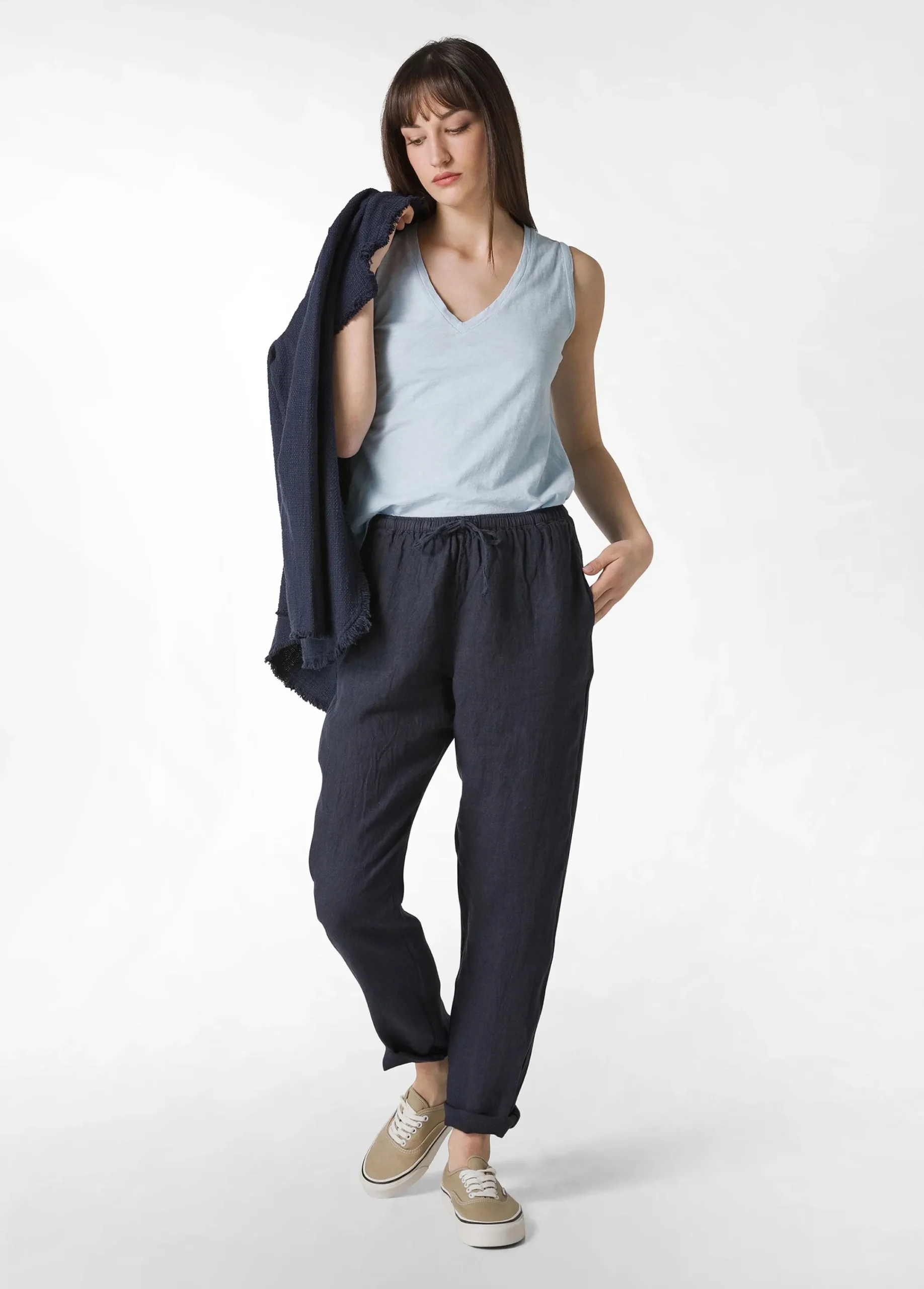 Online Canotta Svasata In Jersey Fiammato Blu Donna Top & T-Shirts