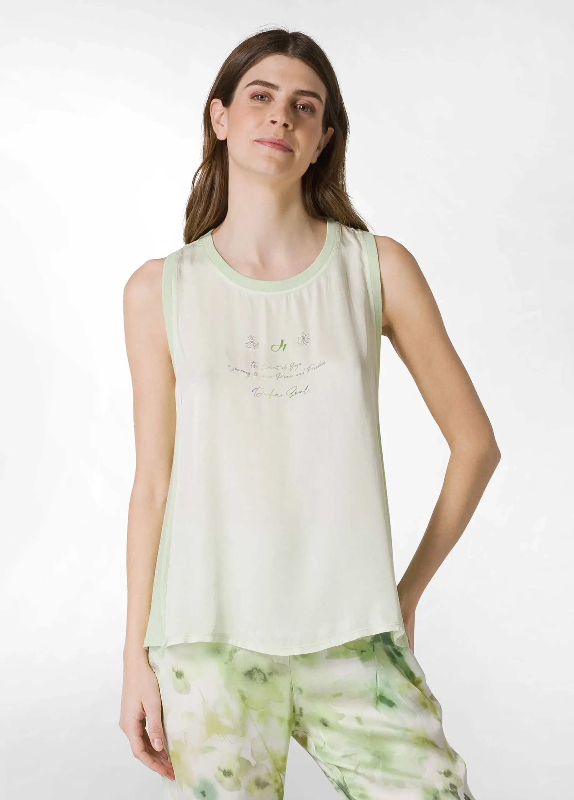 Sale Canotta Yoga In Raso Con Grafica Verde Donna Top & T-Shirts