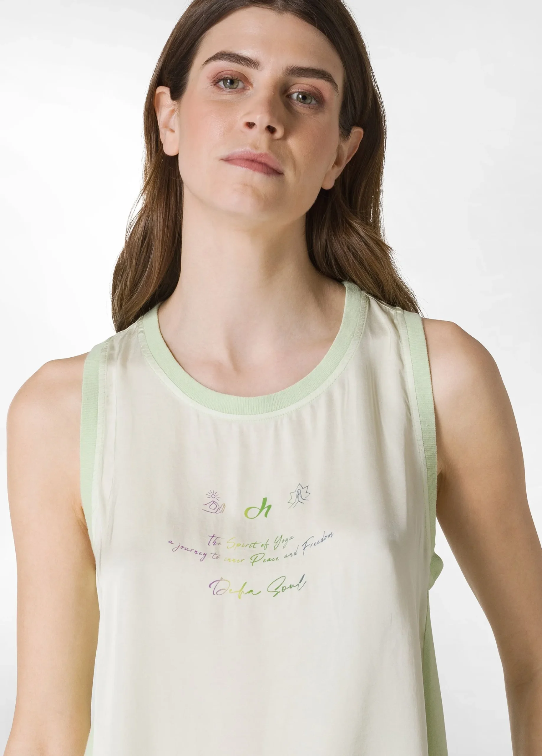 Sale Canotta Yoga In Raso Con Grafica Verde Donna Top & T-Shirts