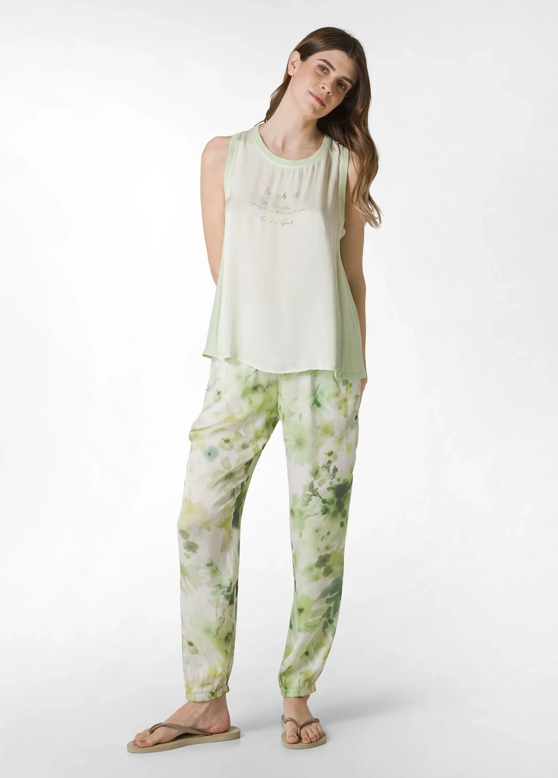 Sale Canotta Yoga In Raso Con Grafica Verde Donna Top & T-Shirts
